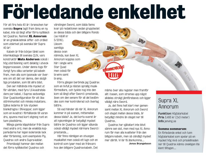 Supra XL Annorum, terminerad högtalarkabel single-wire stereopar