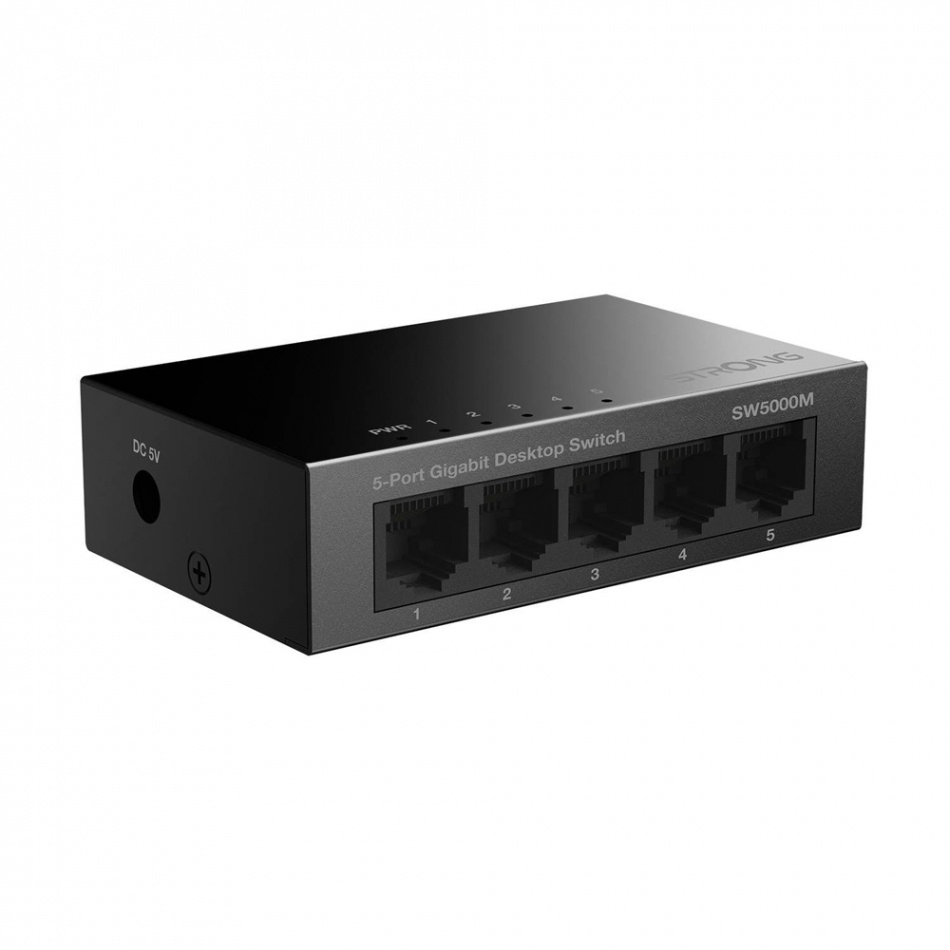 Strong SW5000M 5-Port Gigabit Metal Network Switch, svart