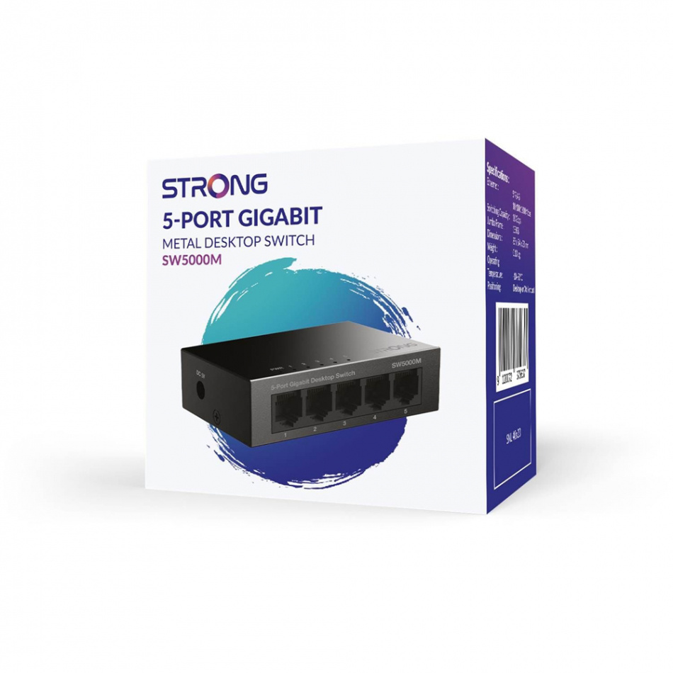 Strong SW5000M 5-Port Gigabit Metal Network Switch, svart