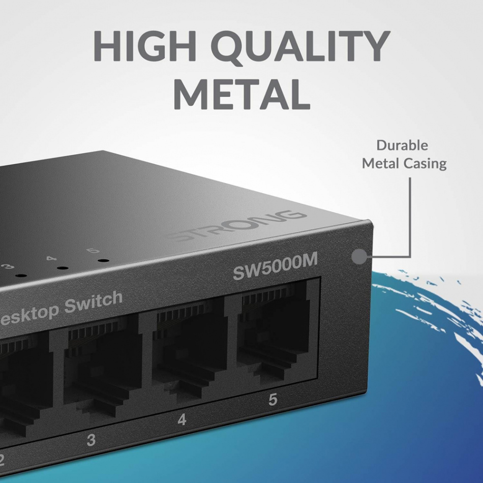Strong SW5000M 5-Port Gigabit Metal Network Switch, svart
