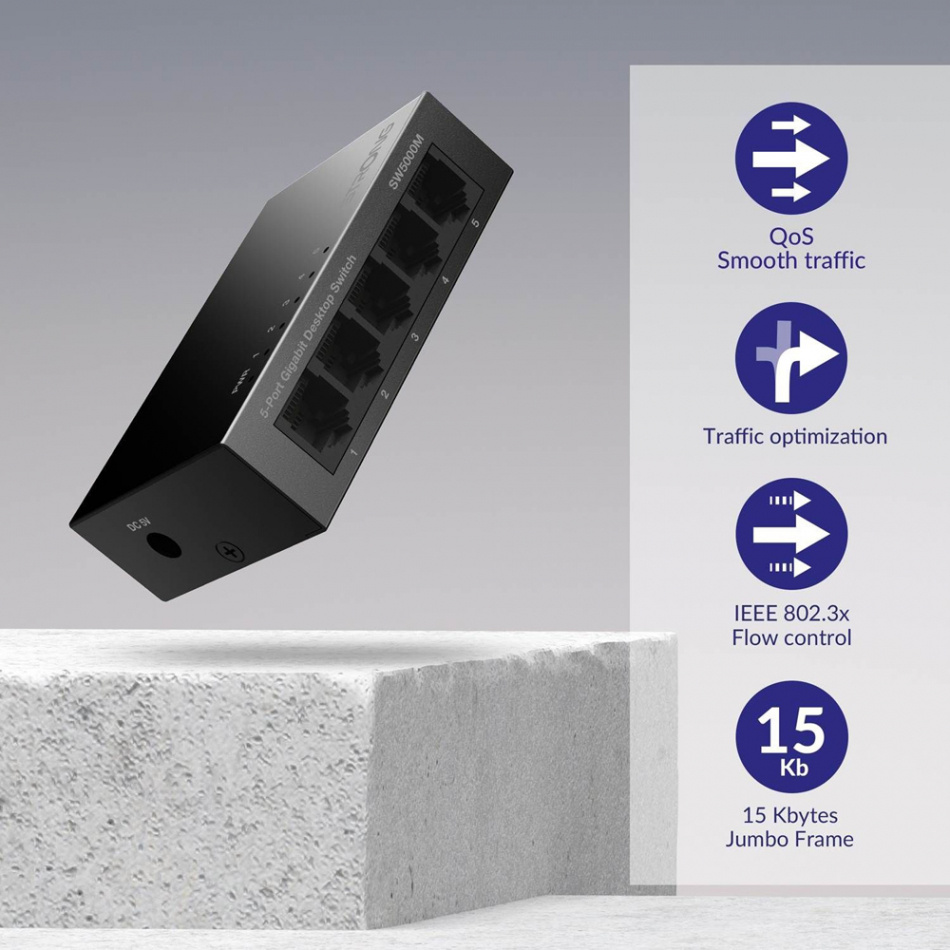 Strong SW5000M 5-Port Gigabit Metal Network Switch, svart