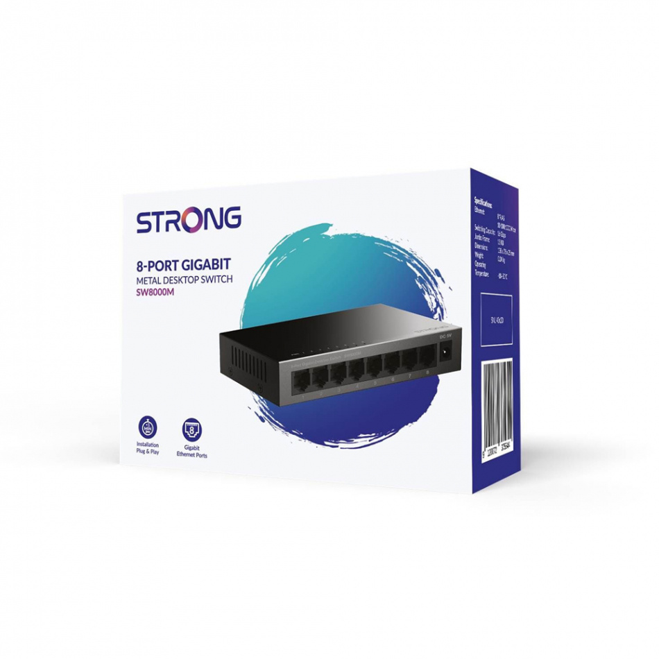 Strong SW8000M 8-Port Gigabit Metal Network Switch, svart