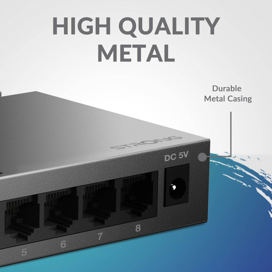Strong SW8000M 8-Port Gigabit Metal Network Switch, svart
