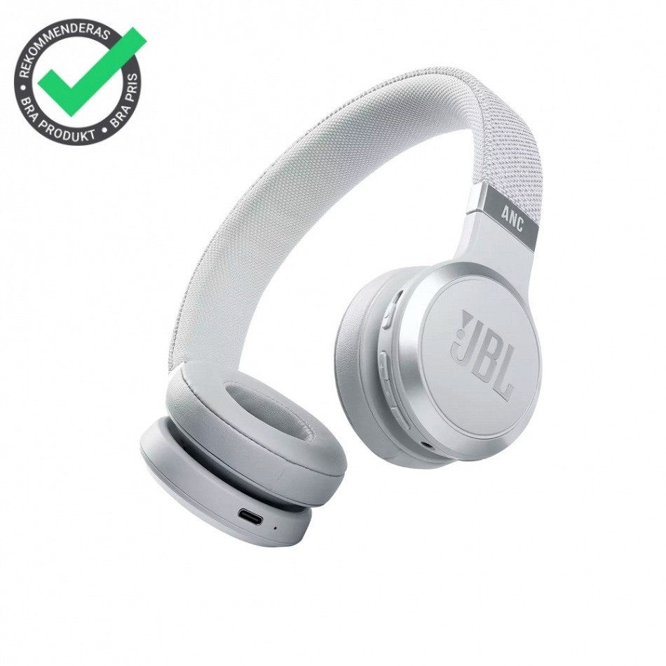 JBL Live 460NC on-ear hörlurar med Bluetooth & brusreducering, vit