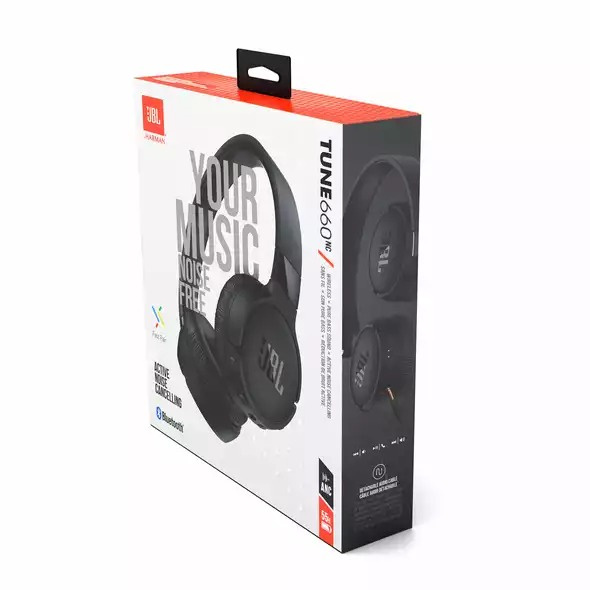 JBL Tune 660NC on-ear hörlurar med Bluetooth, brusreducering & Pure Bass, svart