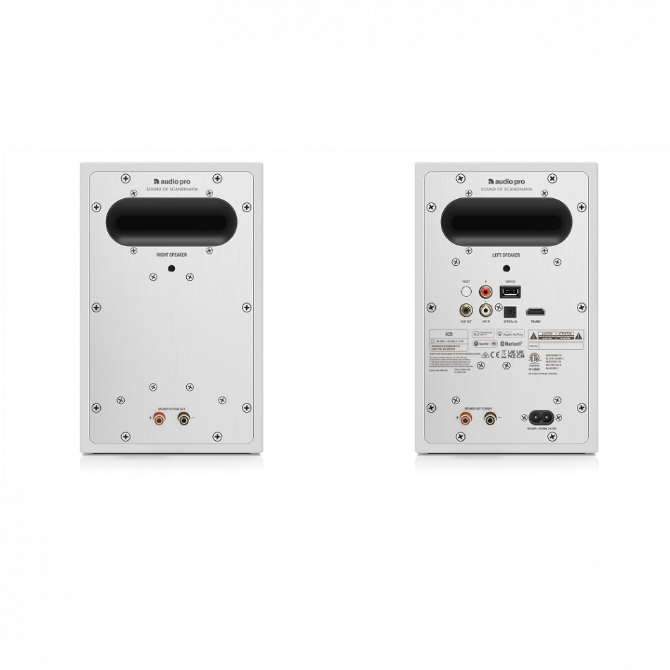 Audio Pro A28 med HDMI ARC, Bluetooth & Wifi, vitt par Returexemplar