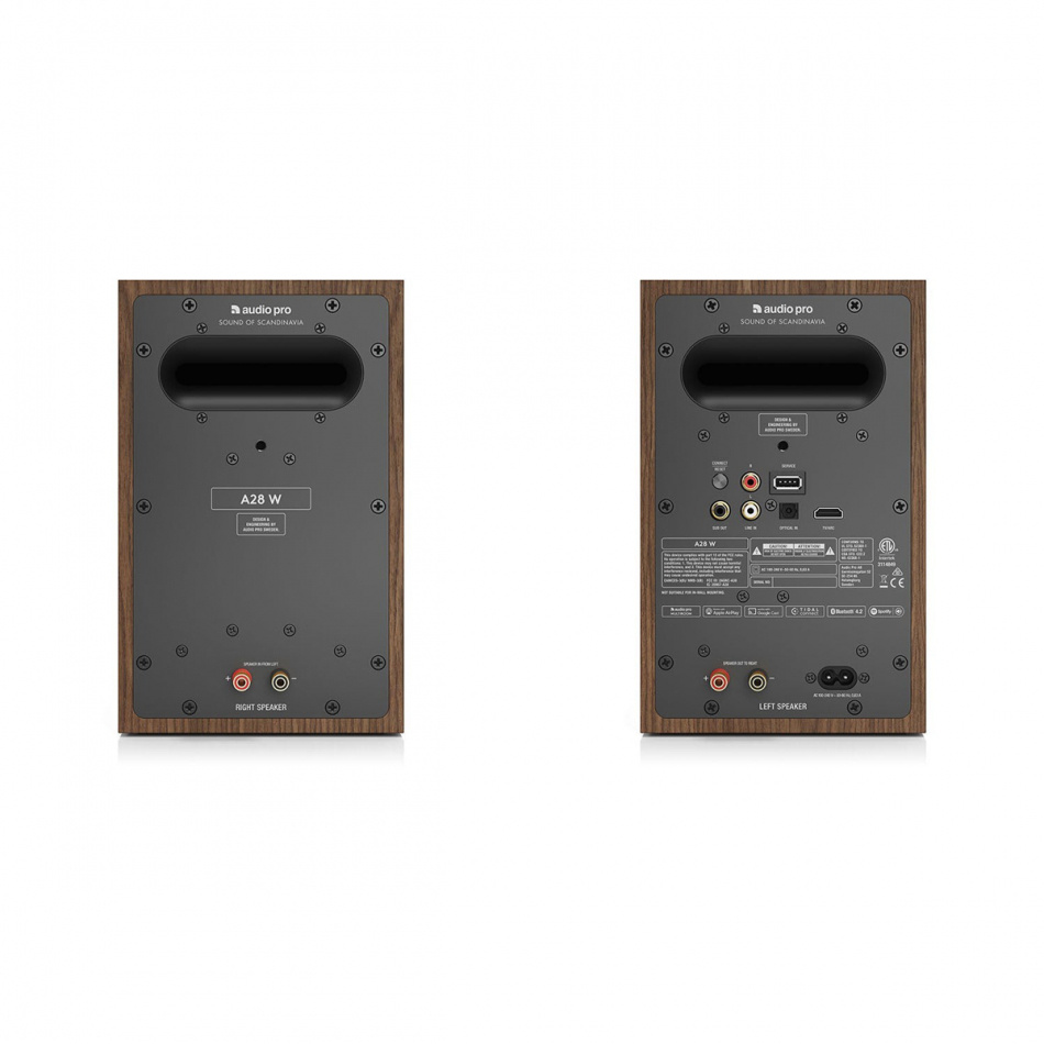 Audio Pro A28 W streaminghögtalare powered by Linkplay med HDMI ARC, valnöt par