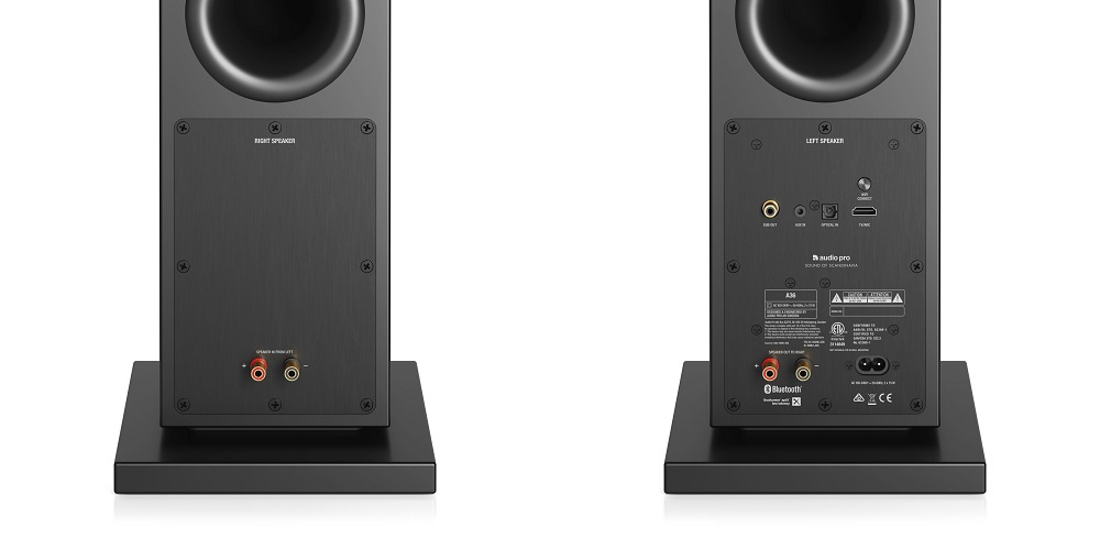 Audio Pro A36 golvhögtalare med Wifi & HDMI ARC, svart par Returexemplar