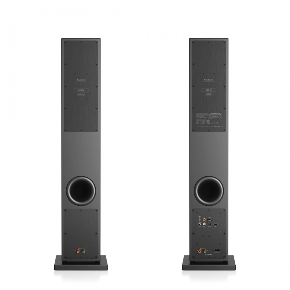 Audio Pro A38 W streaminghögtalare powered by Linkplay med HDMI ARC, svart par