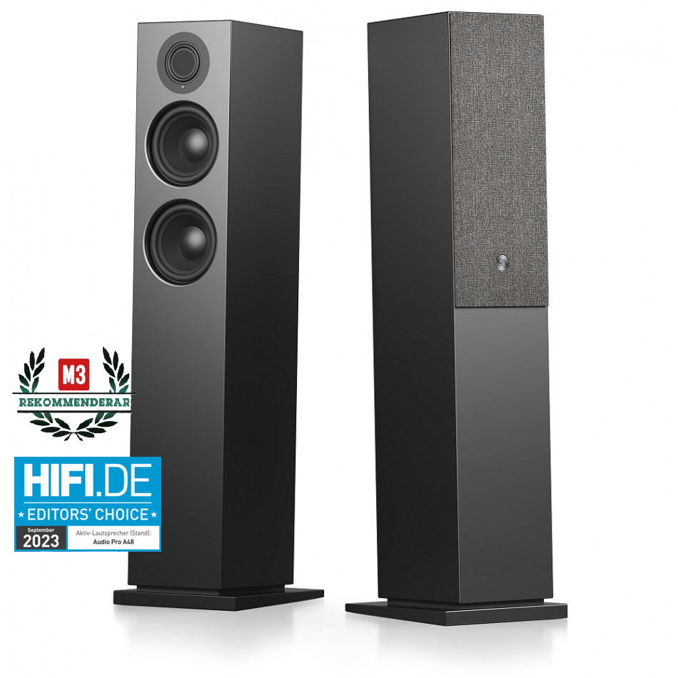 Audio Pro A48 aktiva golvhögtalare med HDMI ARC, Bluetooth & Wifi, svart par