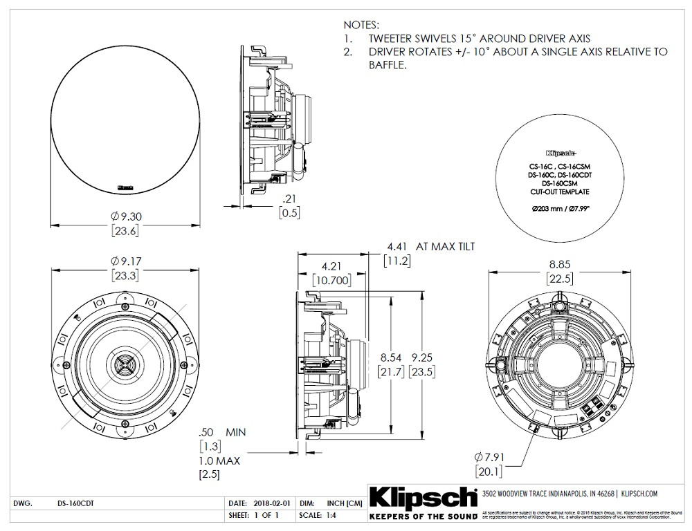 Klipsch DS-160CDT, takhögtalare styck