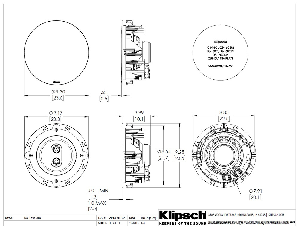 Klipsch DS-160CSM, takhögtalare single-stereo