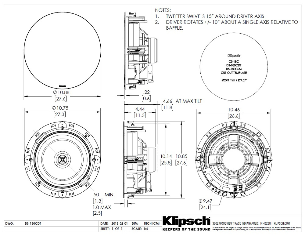 Klipsch DS-180CDT, takhögtalare styck