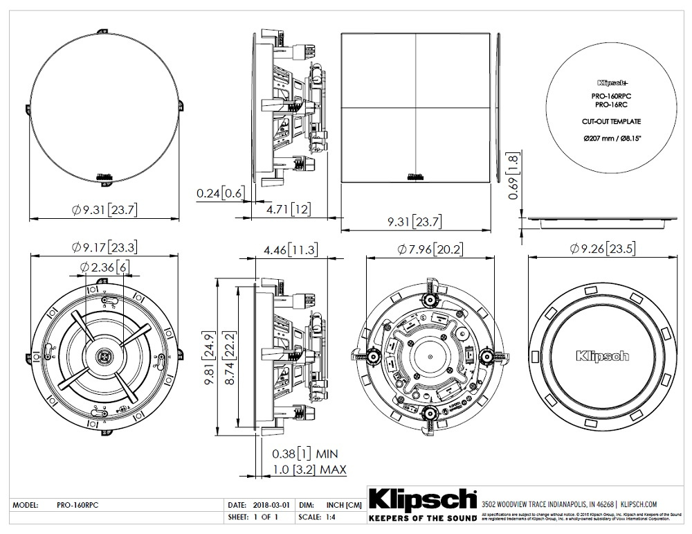 Klipsch PRO-160RPC, takhögtalare styck