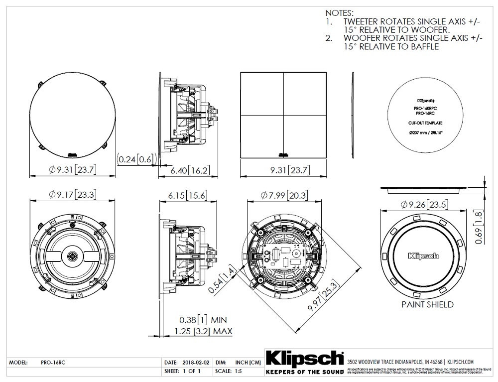 Klipsch PRO-16RC, takhögtalare styck