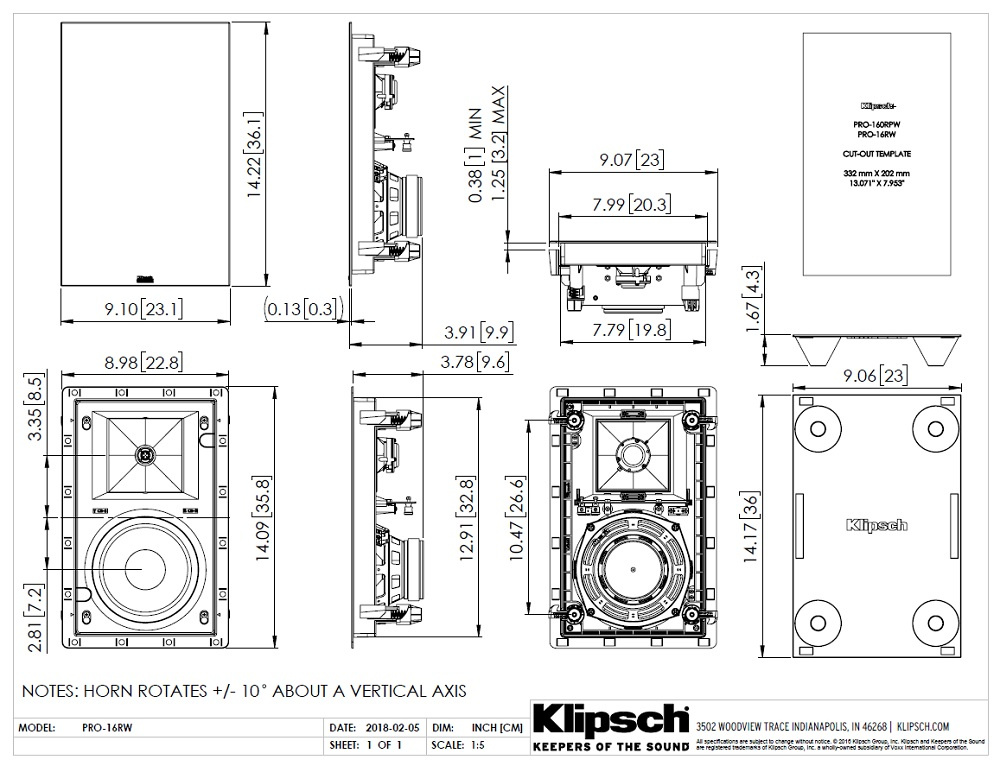 Klipsch PRO-16RW, vägghögtalare styck