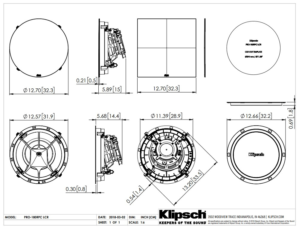 Klipsch PRO-180RPC-LCR, takhögtalare styck