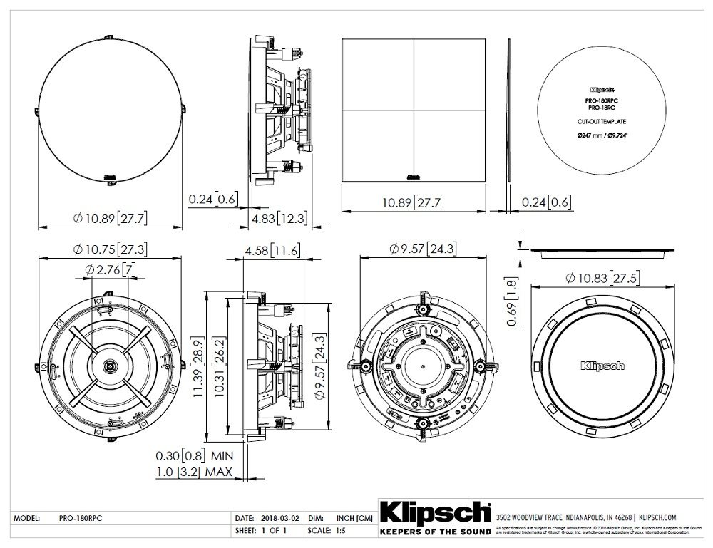 Klipsch PRO-180RPC, takhögtalare styck