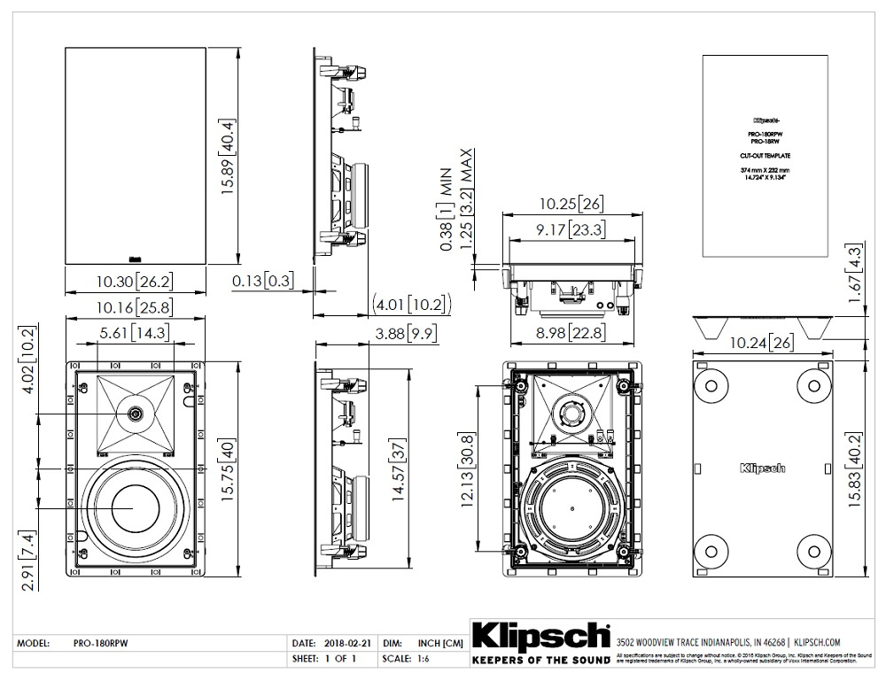 Klipsch PRO-180RPW, vägghögtalare styck