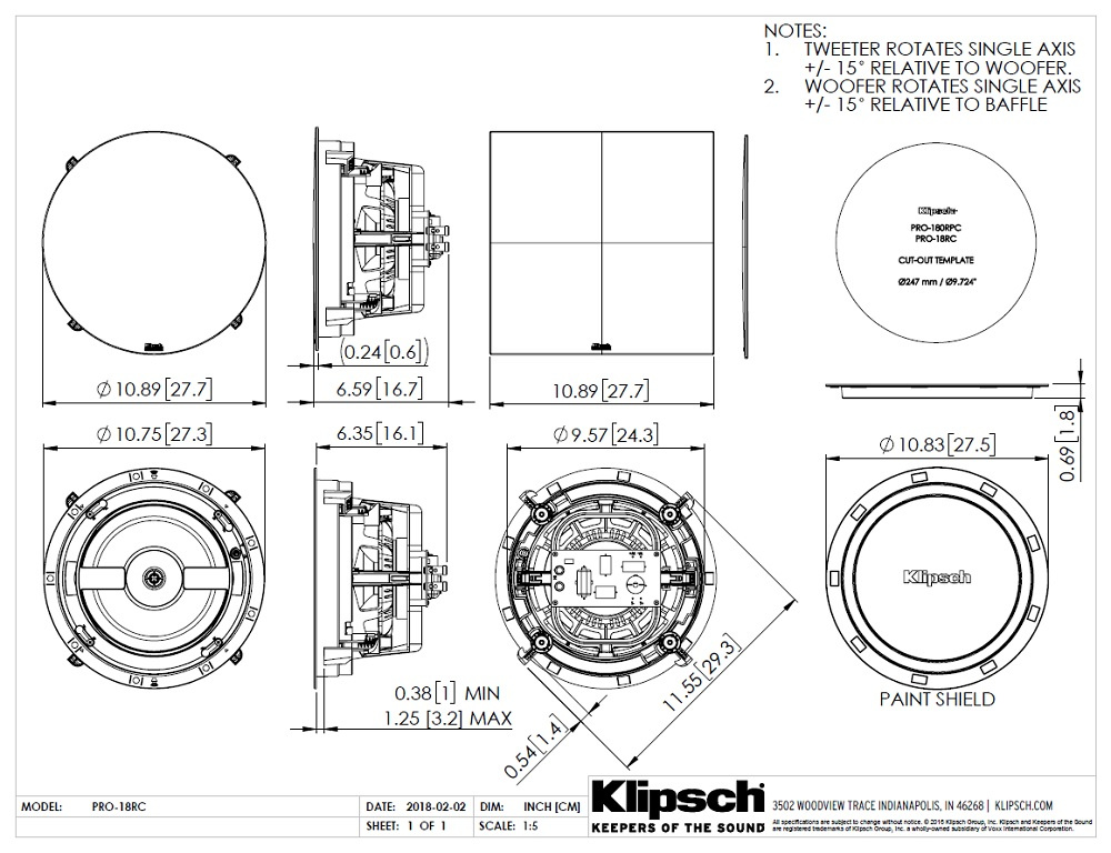 Klipsch PRO-18RC, takhögtalare styck