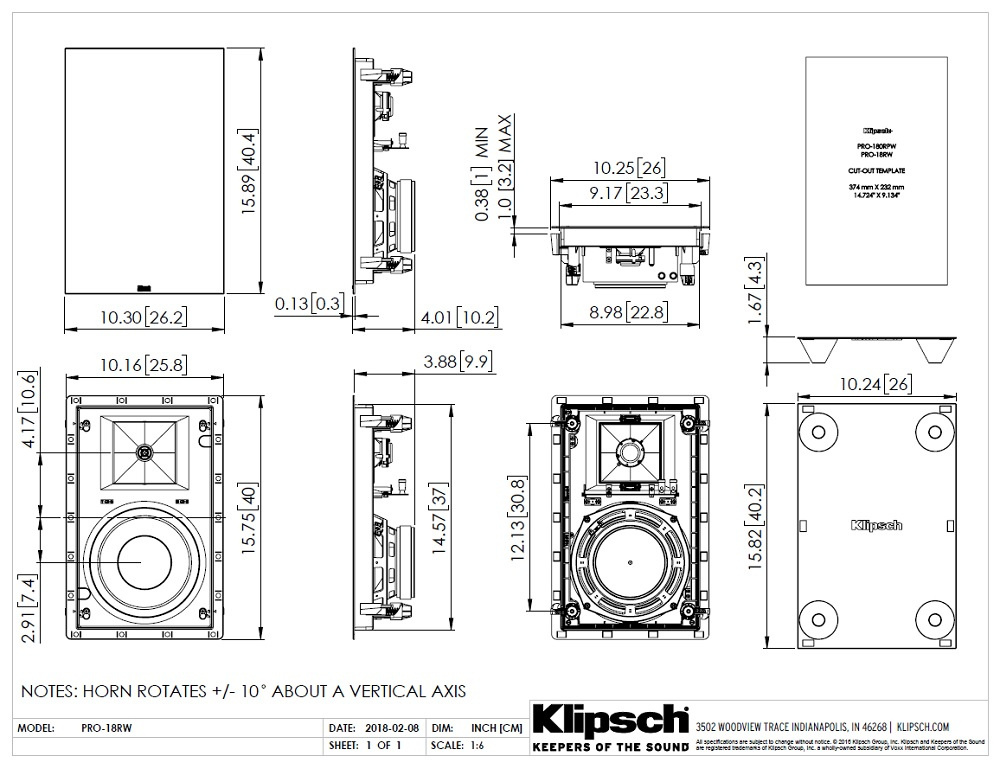 Klipsch PRO-18RW, vägghögtalare styck