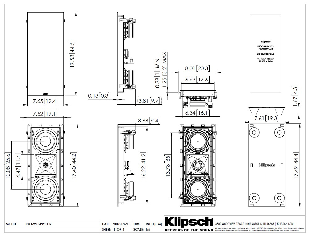 Klipsch PRO-250RPW-LCR, vägghögtalare styck