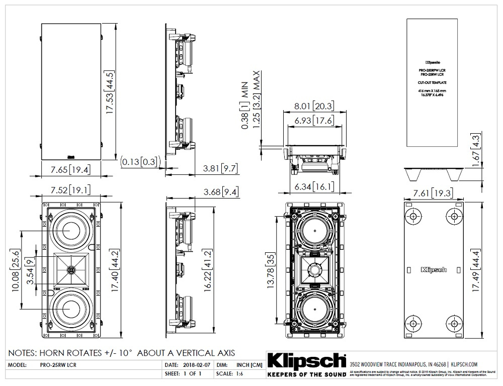 Klipsch PRO-25RW-LCR, vägghögtalare styck