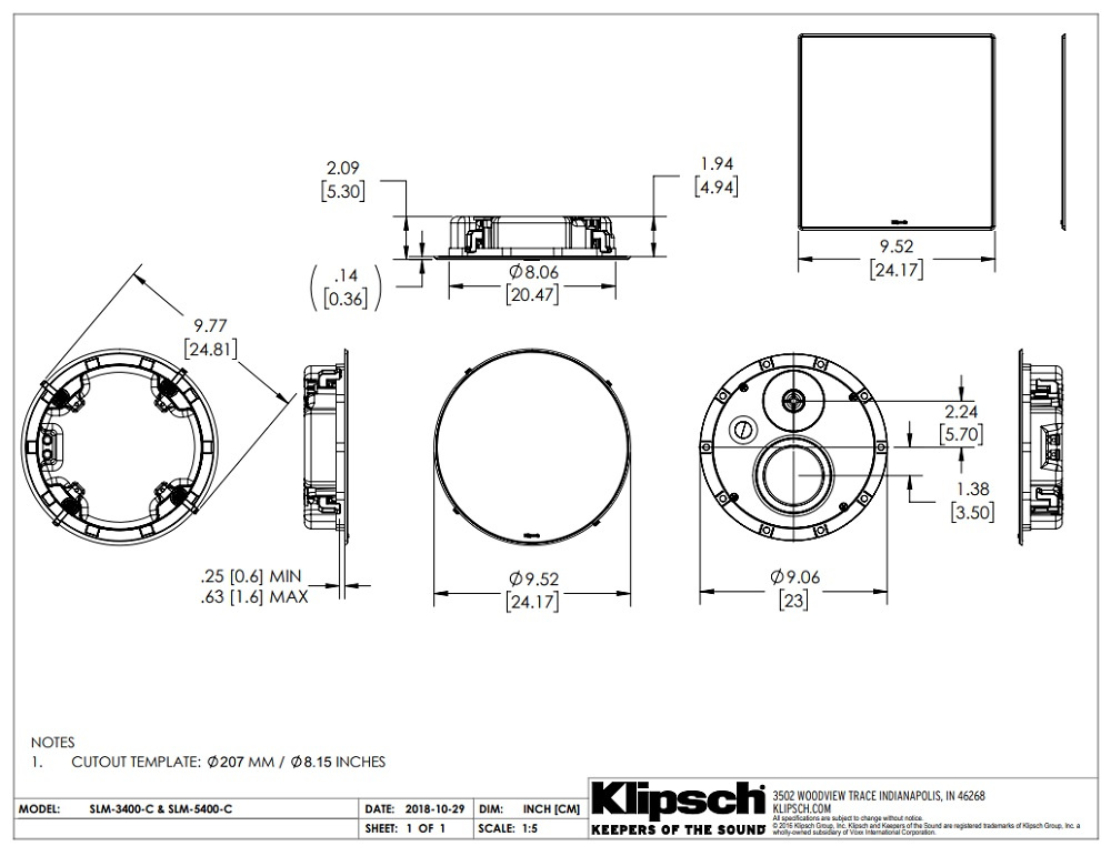 Klipsch SLM-5400-C, inbyggnadshögtalare för tak styck