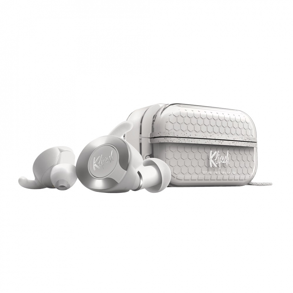 Klipsch T5 II True Wireless Sport, trådlösa in-ear hörlurar, vitgrå