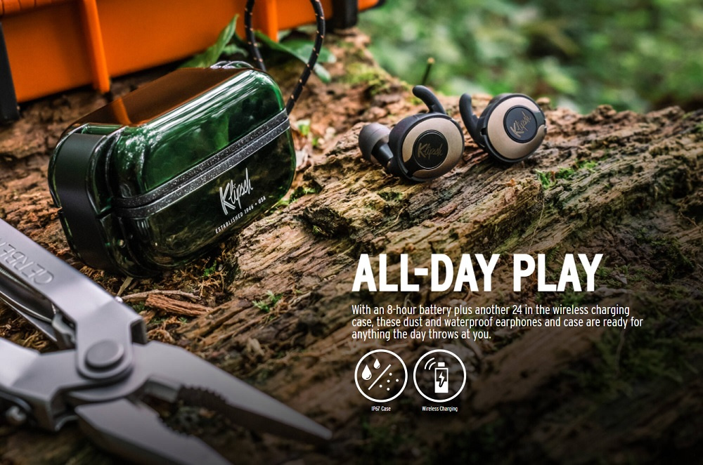 Klipsch T5 II True Wireless Sport, trådlösa in-ear hörlurar, vitgrå