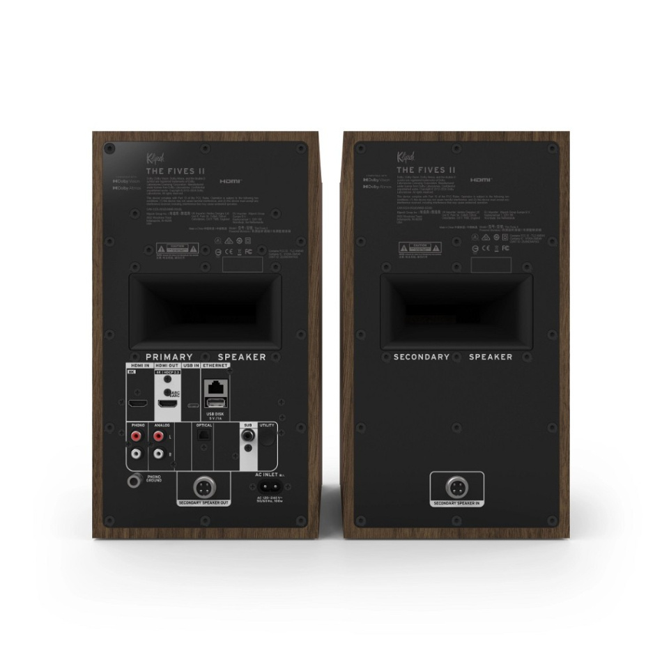Klipsch The Fives II aktiva streaminghögtalare med HDMI & Dolby Atmos, valnöt par