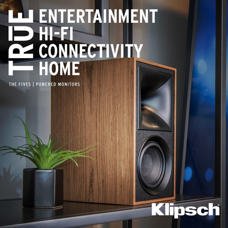 Klipsch The Fives aktiva högtalare med HDMI ARC, Bluetooth, RIAA-steg & DAC, valnöt par