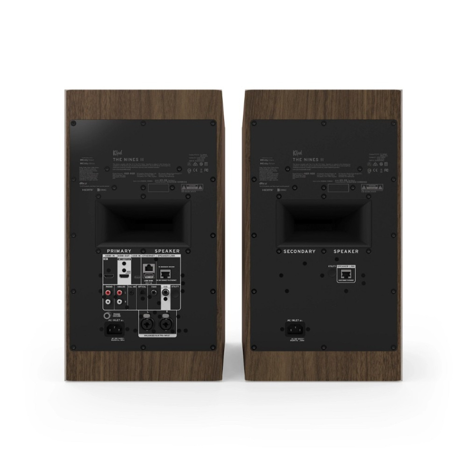 Klipsch The Nines II streaminghögtalare med HDMI, Dolby Atmos & Dirac Live, valnöt par