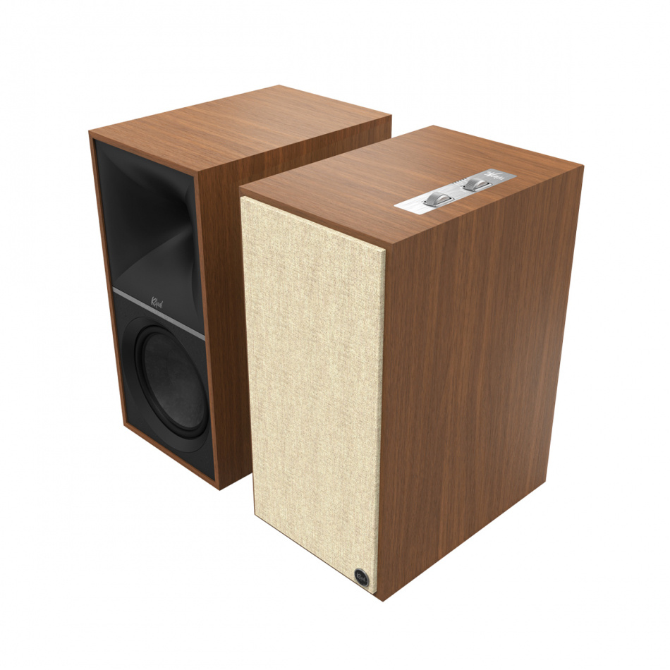 Klipsch The Nines aktiva högtalare med fri WiiM Mini, HDMI ARC, Bluetooth & RIAA, valnöt