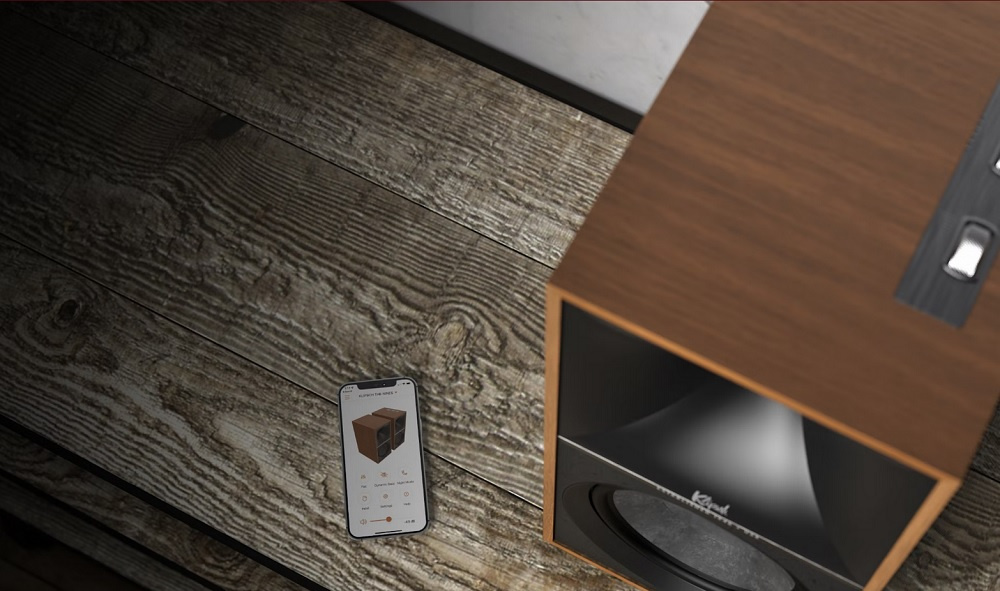 Klipsch The Nines aktiva högtalare med fri WiiM Mini, HDMI ARC, Bluetooth & RIAA, valnöt