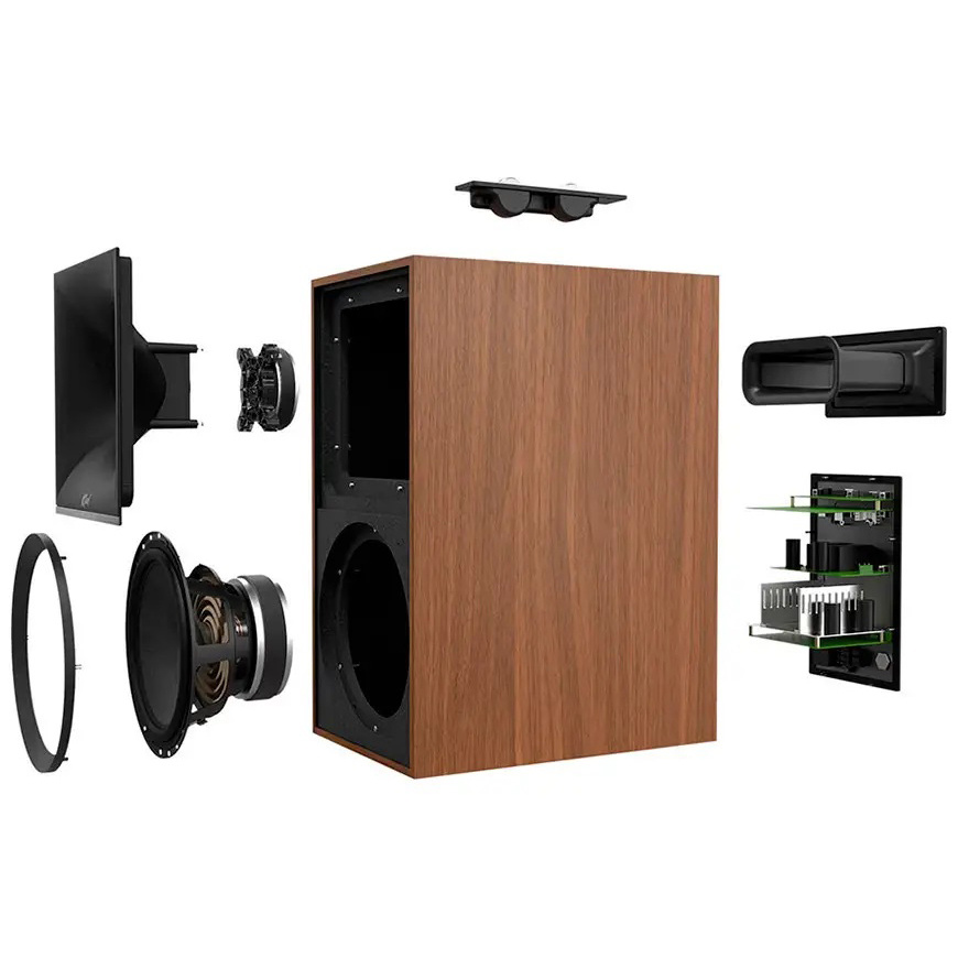 Klipsch The Nines aktiva högtalare med fri WiiM Mini, HDMI ARC, Bluetooth & RIAA, valnöt