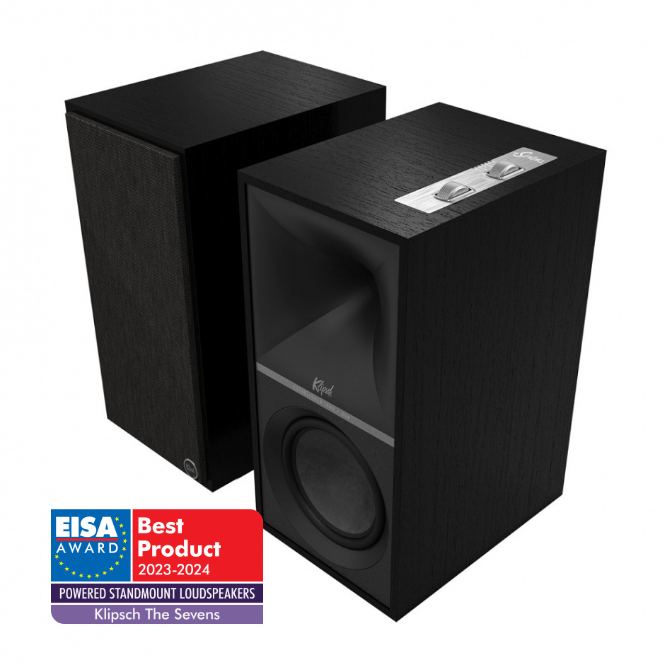 Klipsch The Sevens aktiva högtalare med fri WiiM Mini, HDMI ARC, Bluetooth & RIAA, svart