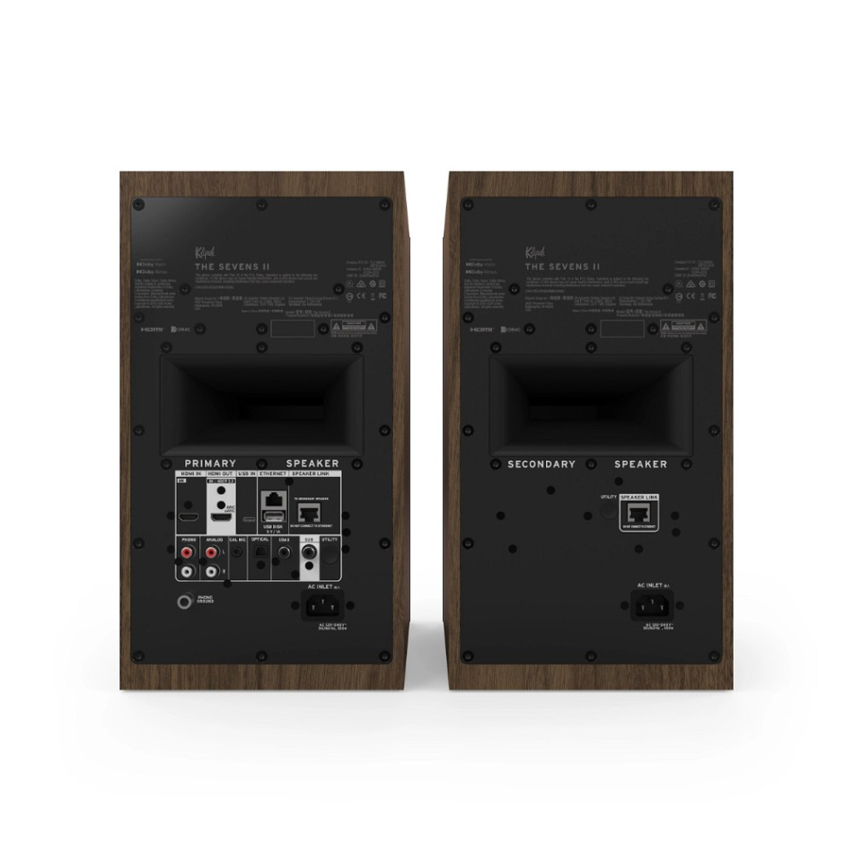 Klipsch The Sevens II streaminghögtalare med HDMI, Dolby Atmos & Dirac Live, valnöt par