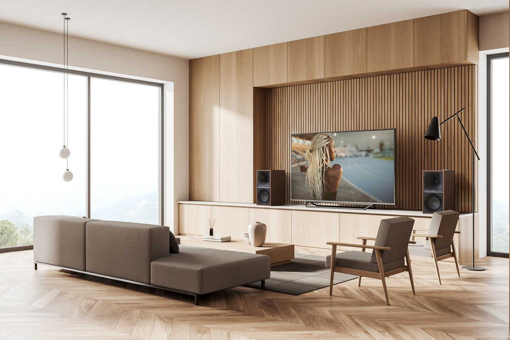 Klipsch The Sevens aktiva högtalare med fri WiiM Mini, HDMI ARC, Bluetooth & RIAA, valnöt