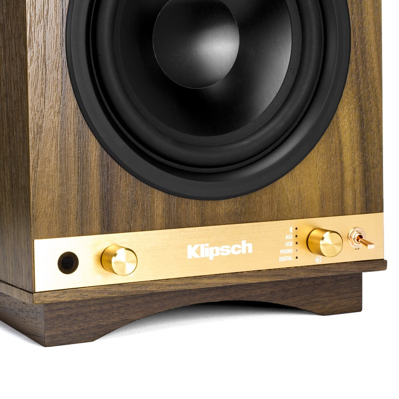 Klipsch The Sixes, aktiva Vintage-högtalare med Bluetooth, valnöt