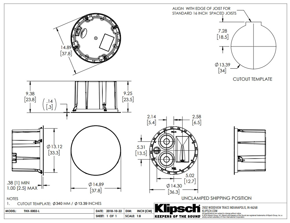 Klipsch THX-5002-L inbyggnadshögtalare för tak, styck