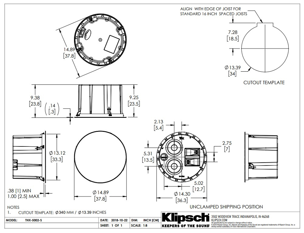 Klipsch THX-5002-S inbyggnadshögtalare för tak, styck
