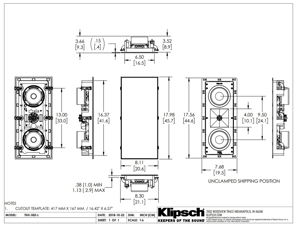 Klipsch THX-502-L inbyggnadshögtalare för vägg, styck