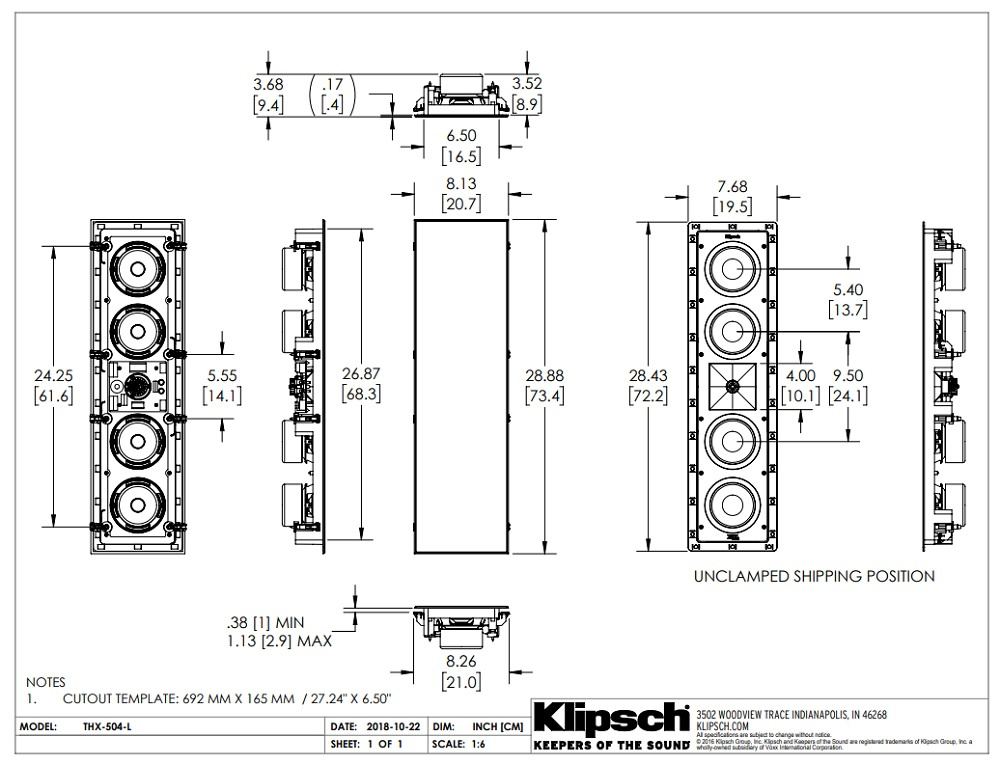 Klipsch THX-504-L inbyggnadshögtalare för vägg, styck