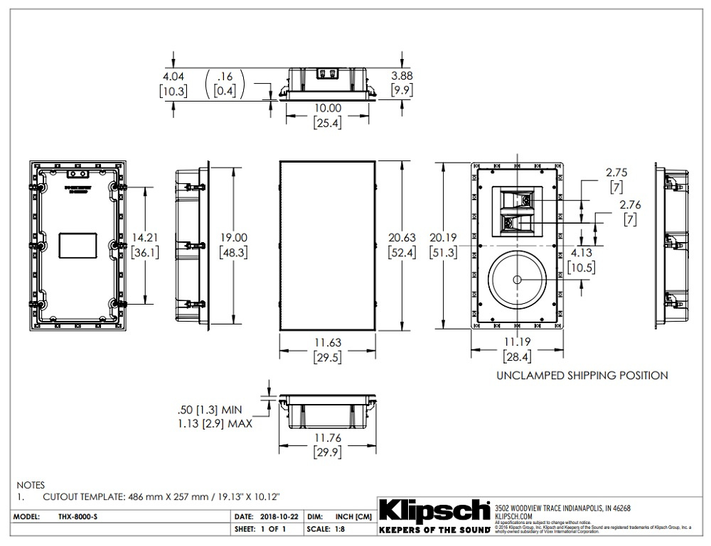 Klipsch THX-8000-S inbyggnadshögtalare för vägg, styck
