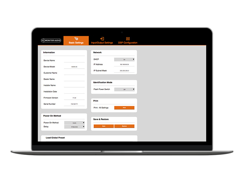 Monitor Audio IA200-2C, bryggkopplingsbart slutsteg med DSP