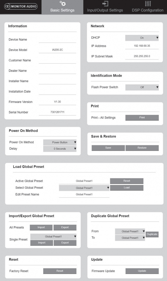 Monitor Audio IA200-2C, bryggkopplingsbart slutsteg med DSP