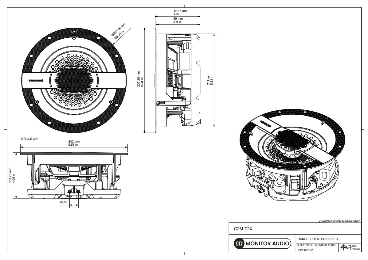 Monitor Audio Creator C2M-T2X inbyggnadshögtalare single-stereo