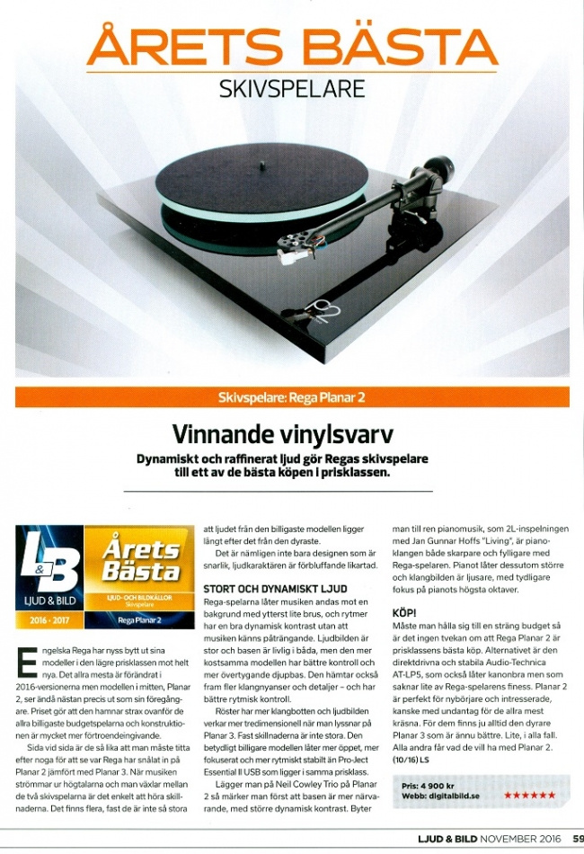 Rega Planar 2 vinylspelare med Carbon MM-pickup, pianosvart
