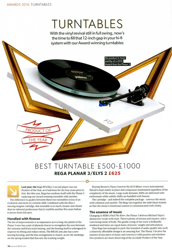 Rega Planar 3 vinylspelare med förmonterad Elys MM-pickup, pianosvart